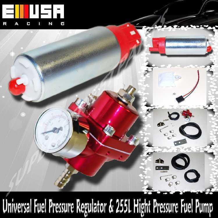 Universal fuel pressure regulator w/gauge and 255l fuel pump honda civic nissan