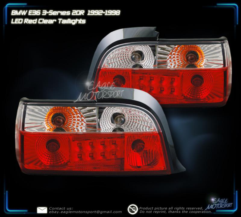 1992-1998 bmw e36 3 series 2 door coupe led red clear tail lights rear lamps