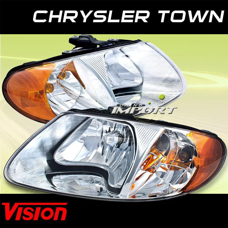 Chrysler 01-07 town country vision chrome replacement head lights headlamps pair