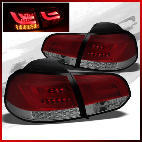 10-13 vw golf/gti red smoked led tail lights red tubes w/ built in led signal