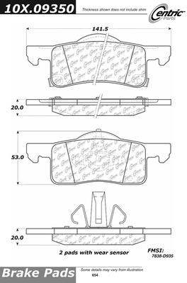 Centric 300.09350 brake pad or shoe, rear-premium semi-met pads w/shims