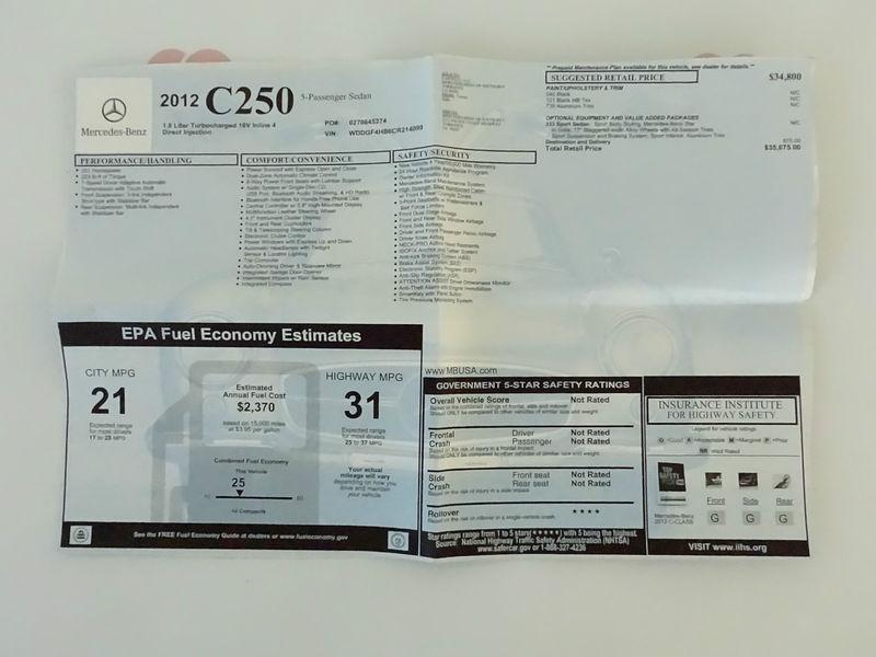 2012 mercedes benz c250 sedan msrp window sticker genuine 