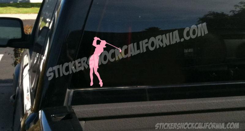 Golfer, golfing, female golfer pink vinyl decal sticker