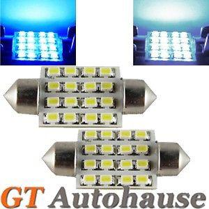 2x white 36mm festoon 16-smd led lights bulbs de3425 7456 6475 6451 6411 #18