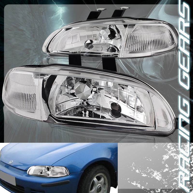 92-95 honda civic euro chrome housing 1 pc 2 in 1 headlight + clear corner lamp