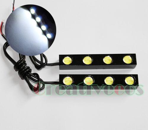 2x 4leds 12v car daytime running driving daylight drl led lights lamp white