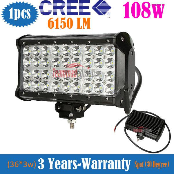 9inch 108w cree led work quad rolls light bar 6150lm spot beam 4x4 offroad lamp