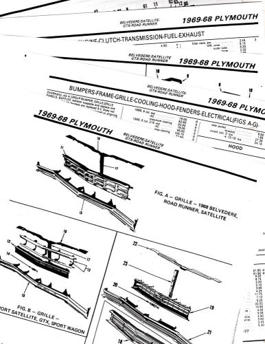 1968 1969 plymouth satellite road runner satellite body part list crash sheets *