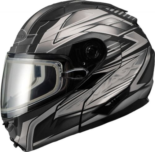 Gmax gm64s vortex full face modular snowmobile helmet matte black/silver - 7 siz