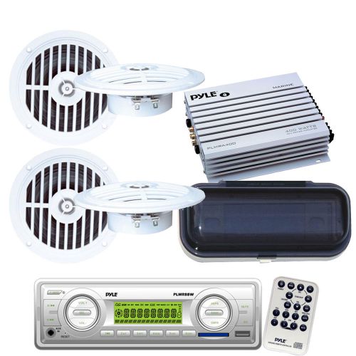 2011 plmr89ww marine boat usb mp3 wb radio stereo /4 speakers + 400w amp &amp; cover