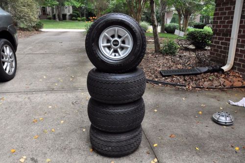 Set of 4 used golf cart wheels - tires, rims, and club car hub caps - 18x8.50-8