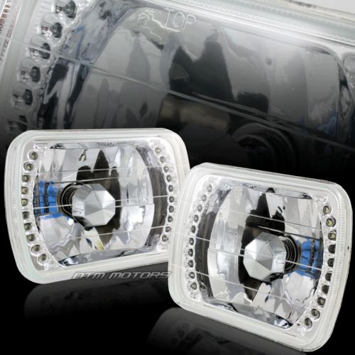 7&#034;x6&#034; h6054 white led diamond cut chrome sealed headlight pair for pickup truck