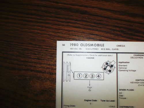 1980 oldsmobile omega four series models 2.5 litre 151 ci l4 2bbl tune up chart