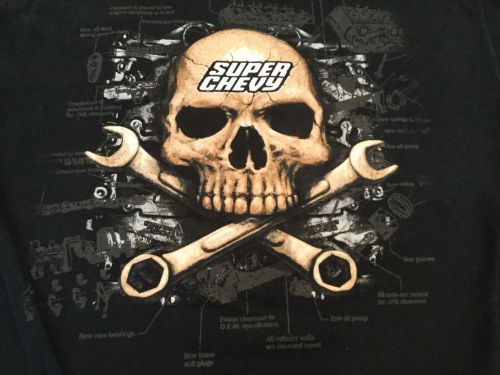 Collector&#039;s &#039;super chevy&#039; chevrolet mechanic &#039;skull&#039; tee shirt adult large black