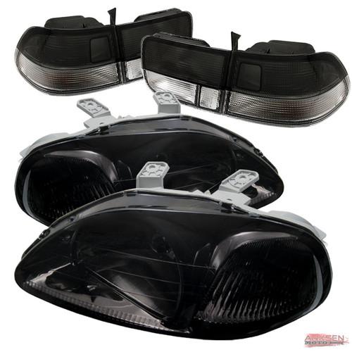 Smoked 96-98 honda civic 2 door headlights+tail lights smoke lamp set pair