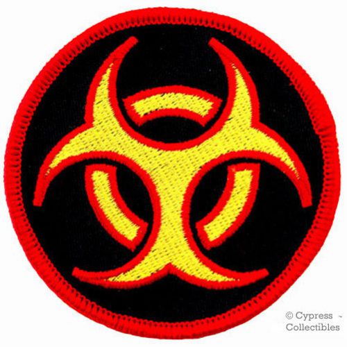 Biohazard symbol iron-on red biker patch multi-colored applique danger warning