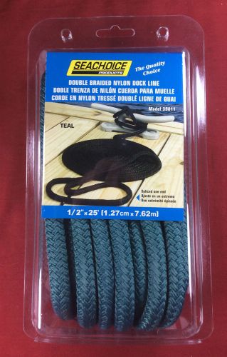 Dock line double braided nylon rope 1/2&#034; x 25&#039; teal seachoice 39811