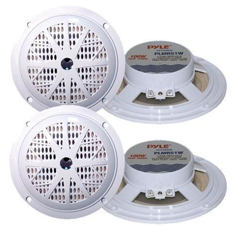 4 new pyle 100 watts 5.25&#039;&#039; white marine boat yacht waterproof speaker system