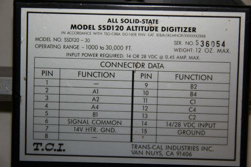 Trans-cal industries ssd120 altitude digitizer