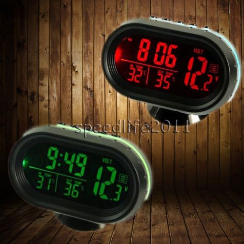 Car digital thermometer voltage meter lcd monitor clock orange + green backlight