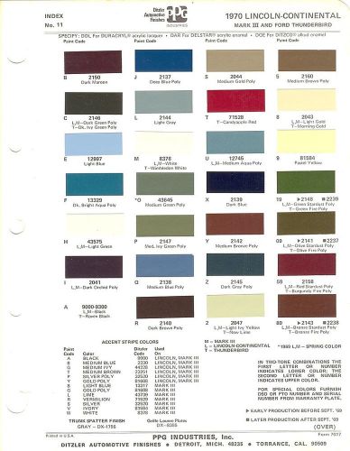 1970 lincoln continental mark iii ford thunderbird paint chips sheet (ppg)