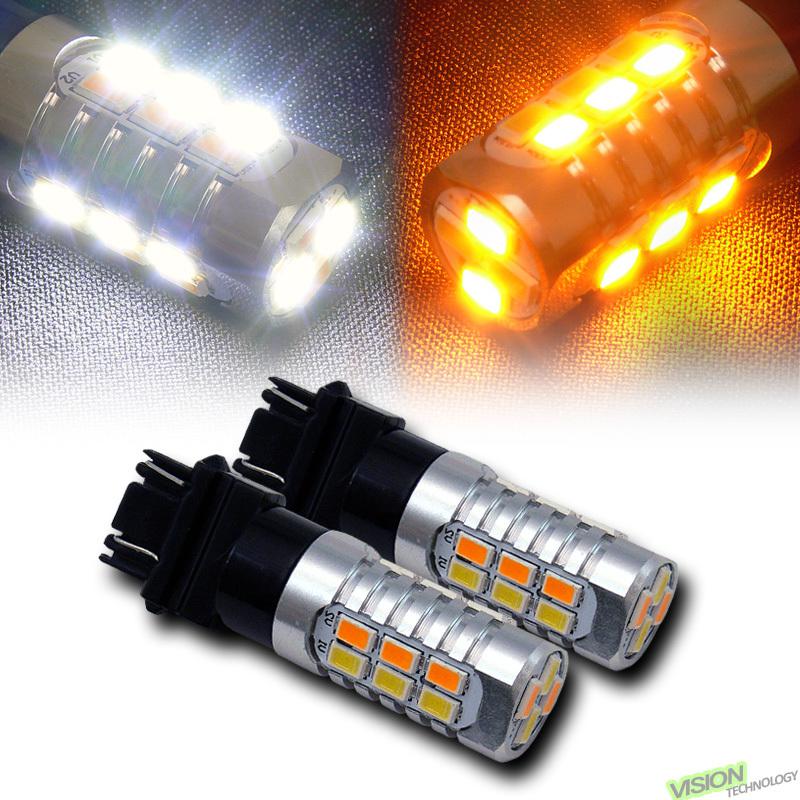 2pc white/yellow 3157 switchback 22 smd led front turn signal/parking light bulb