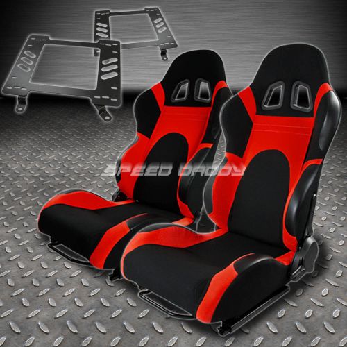 Pair type-6 reclining black red woven racing seat+bracket for 63-72 malibu ss396