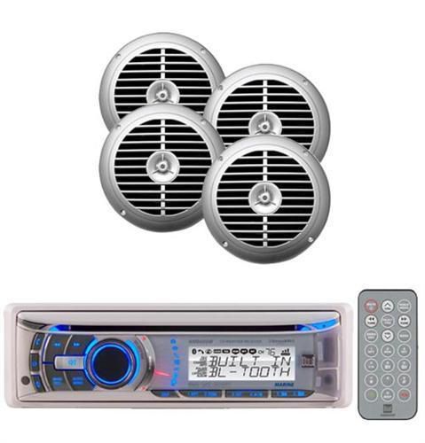 2 silver enrock speakers with dual marine boat am/fm mp3 cd usb stereo system