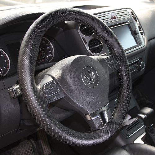 Black steering wheel diy pvc leather wrap cover dot pattern medium 4701_03