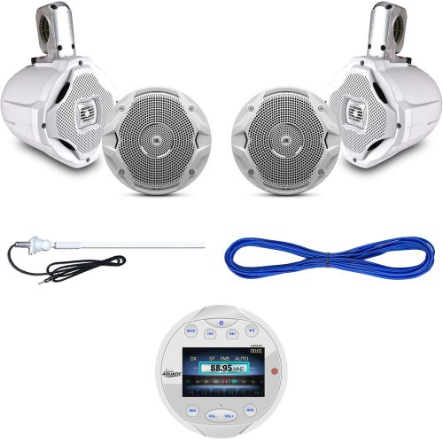 6.5&#034; marine speaker set w/wires, aqr84w marine bluetooth gauge receiver, antenna