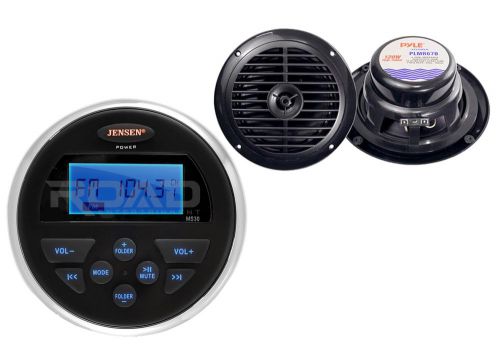 2 black 6.5&#034; marine dual cone speakers,jensen marine 160w usb aux am fm receiver