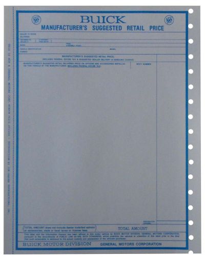 1967 buick new vehicle window price sheet