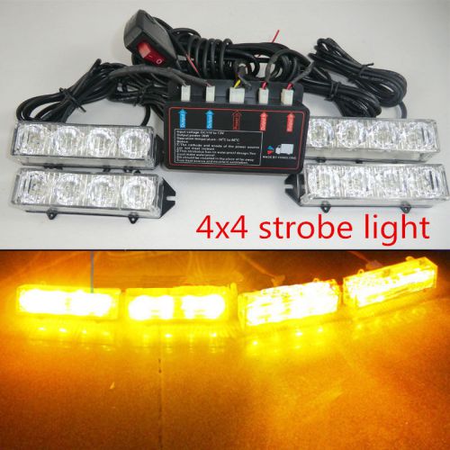 4x 4 led car flashing strobe recovery grill lights amber beacon super bright new