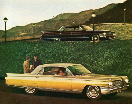 Vintage  original  6 1/2 &#034; x 10 &#034; 1963  cadillac  ad  w/ &#039;61  in  background