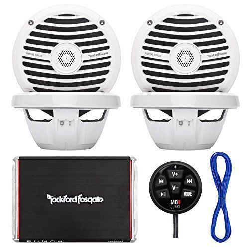 4x rockford rm0652 6.5&#034; marine white speakers, amplifier, bluetooth controller