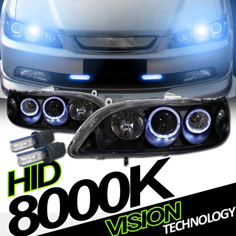 98-02 honda accord coupe/sedan jdm blk halo projector headlights+8000k xenon hid