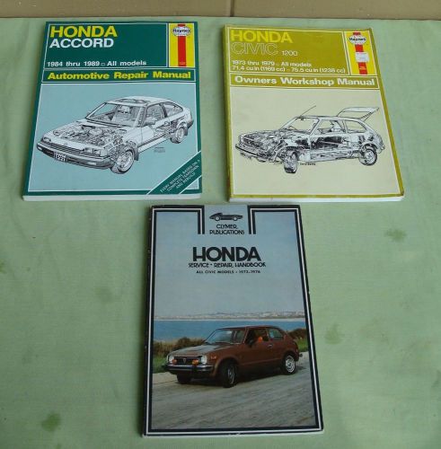 Honda civic 73-79 accord 84-89 service repair manual haynes clymer lot of (3)