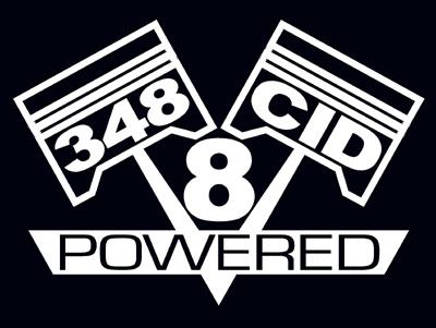 2 v8 348 cid engine piston decal set sticker emblems