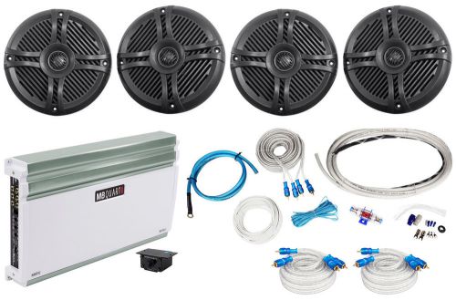 4) rockville rmsts65b 6.5&#034; 1600w marine speakers+mb quart 5-ch amplifier+amp kit