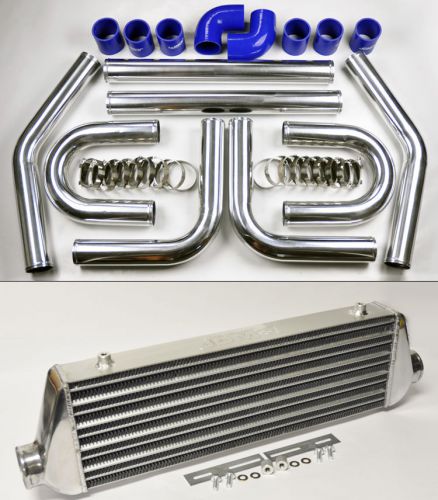 Universal high quality polished intercooler 2.5&#034; 8pc u piping kit aluminum blue