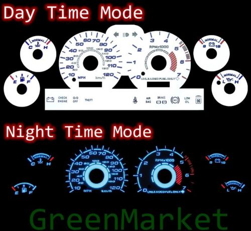 94-98 mustang v6 white face blue indiglo glow gauges