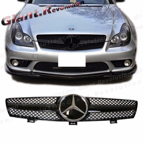Fit benz w219 05-08 cls500 cls63amg shiny black fin distronic cover front grille