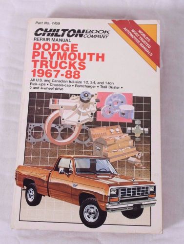 Chilton dodge plymouth trucks 1967-88  repair manual us and canadian models 7459