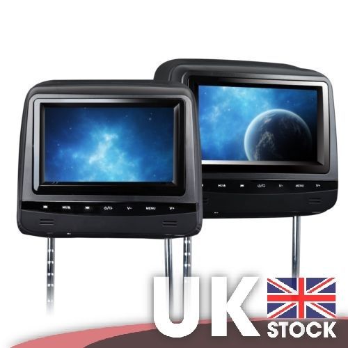 Pair 7&#034; digital screen touch button headrest dvd audio player ir fm transmitter