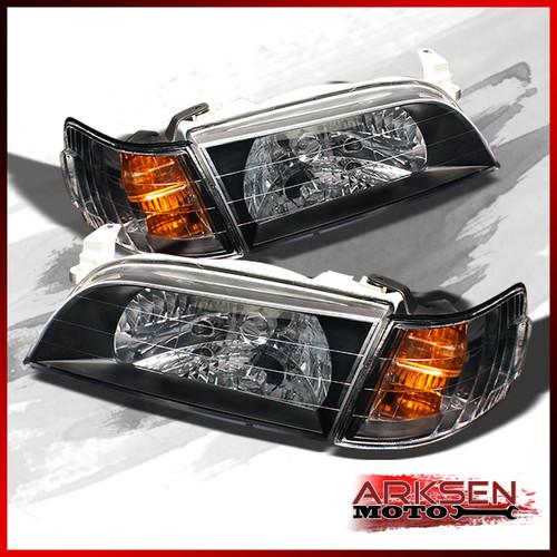 93-97 toyota corolla jdm black crystal headlights + corner lights complete set