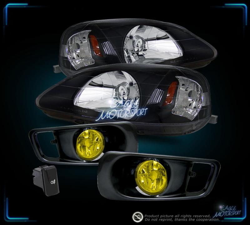 1999-2000 honda civic ek jdm black headlights/yellow fog lights