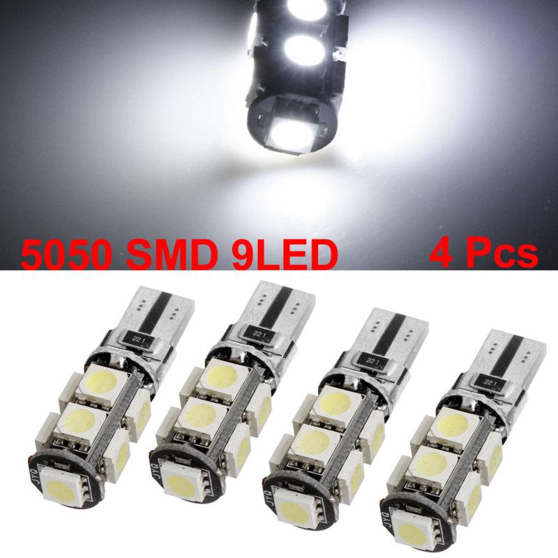 4 pcs t10 w5w canbus wedge 5050 9-smd led light bulb lamp white 12v