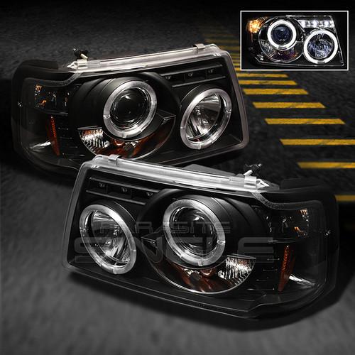 Black 01-11 ford ranger halo projector led headlights w/built in corner lights