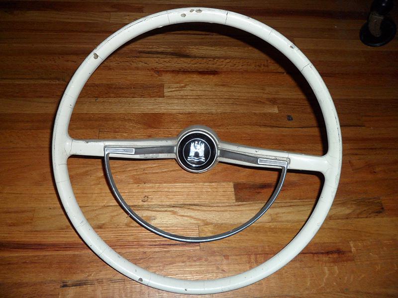 Vw bug ghia stock ivory steering wheel w horn ring & button - volkswagen beetle 