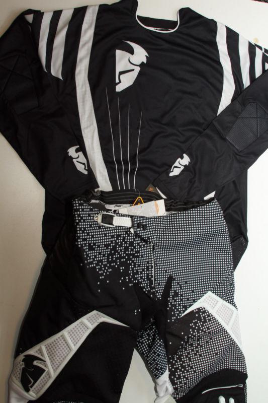 Thor core motocross lg jersey 34 racing pants gear combo black white free socks